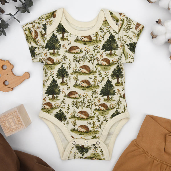 Organic Cotton Short Sleeve Baby Bodysuit, Caraway Organic Earthy Clothing